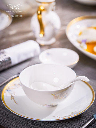 玛戈隆特 玉兰花开珐琅彩36头骨瓷餐具套装家宴版 家用餐具套装 商品图3