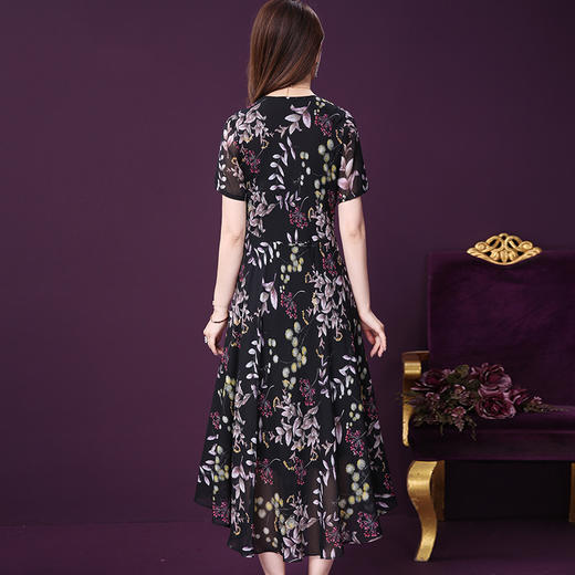 WXY-W-HF-081Y真丝2020新款V领印花短袖长款过膝沙滩裙 商品图1