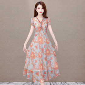 YWE-TB-MLN8025新款过膝中长款印花连衣裙