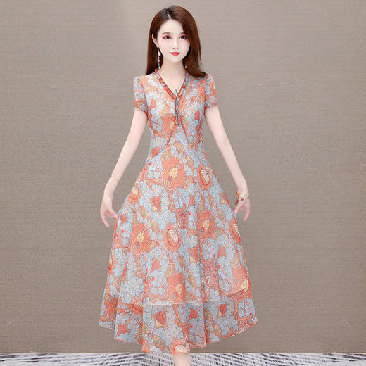 YWE-TB-MLN8025新款过膝中长款印花连衣裙 商品图0