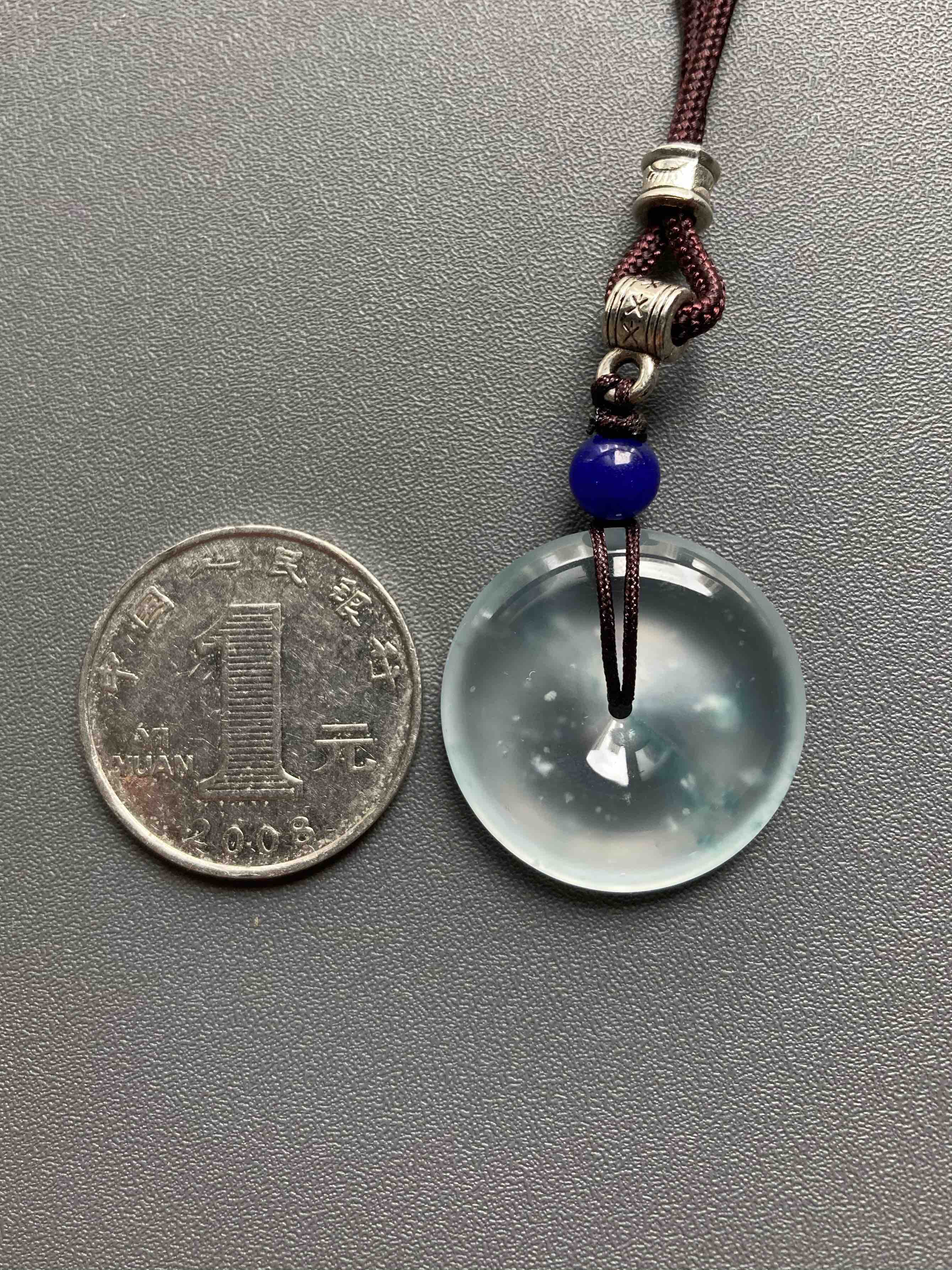 玻璃种雪花棉厚庄飘花翡翠平安扣 - 翡翠禄来