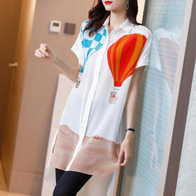 SS-06-2202真丝  上衣短袖气球印花新款宽松半袖衬衫