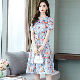 SM-V20621法式真丝新款气质中长裙收腰褶皱大摆裙