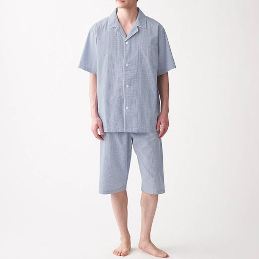 无印良品MuJi夏季薄款短袖无侧缝睡衣套装泡泡纱官网售价349元 正品保真 商品图0