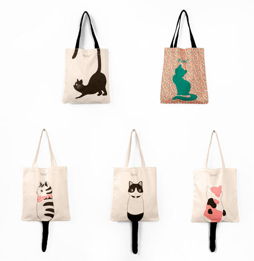 文艺猫猫吊尾巴粉色围巾猫环保帆布包系列 商品图1