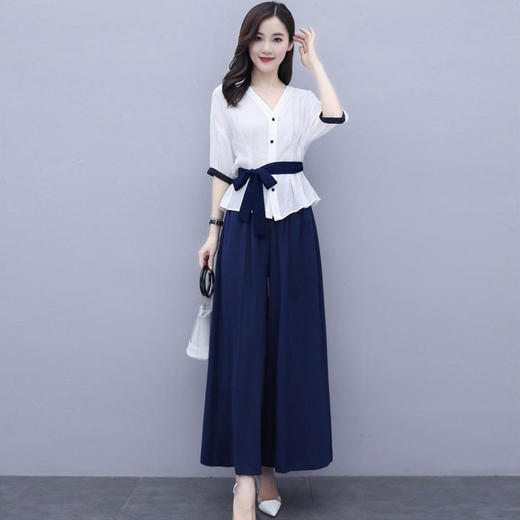 SJ-524夏新款苎麻裙裤文艺亚麻复古两件套 商品图1