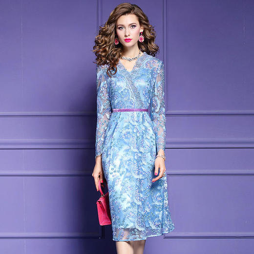 FMY-F20CL29867V领气质收腰绣花连衣裙 商品图0