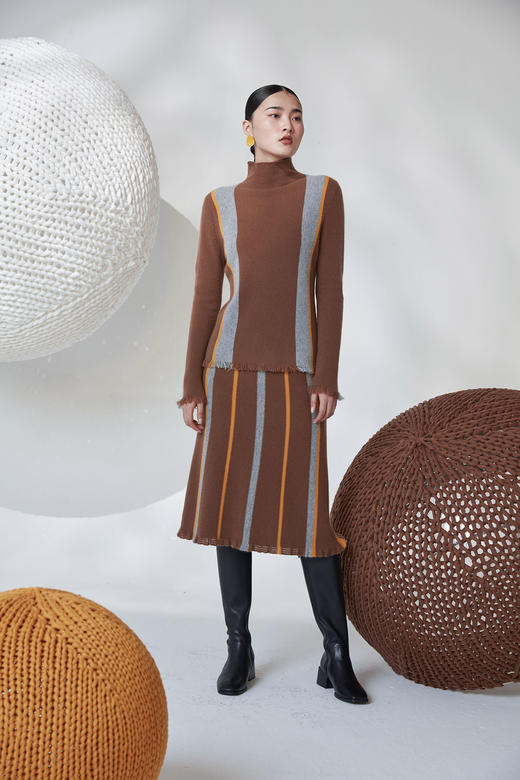  秋冬 羊绒撞色小A裙 SJF92W156N 商品图1