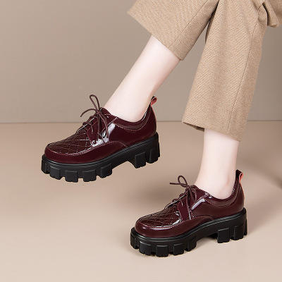 old984漆皮增高穆勒鞋2020秋季扣带女鞋英伦风透气松糕底厚底女单鞋