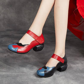 YYX-2021  民族风粗跟防滑妈妈休闲皮鞋