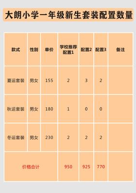 大朗小学一年级新生套餐