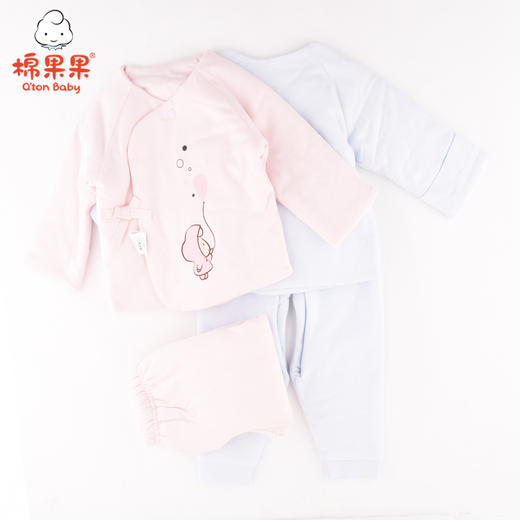 棉果果秋冬款男童女童内衣铺棉偏襟开裆套装M401301817636 商品图0