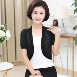 PDD-妈妈冰丝针织披肩外套 半袖镂空上衣坎肩 商品图2