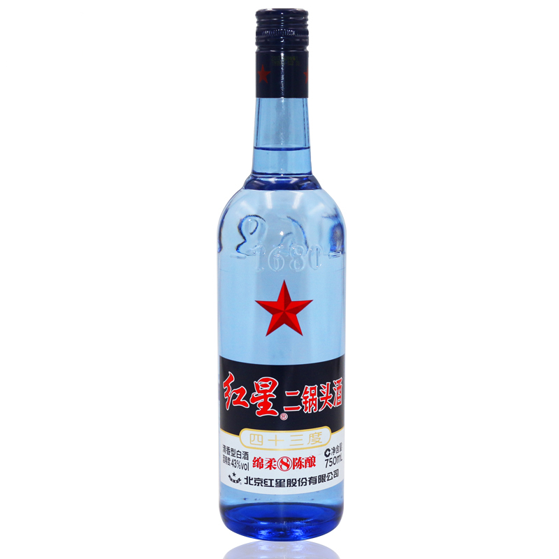 [白酒]红星二锅头蓝瓶43度绵柔750ml