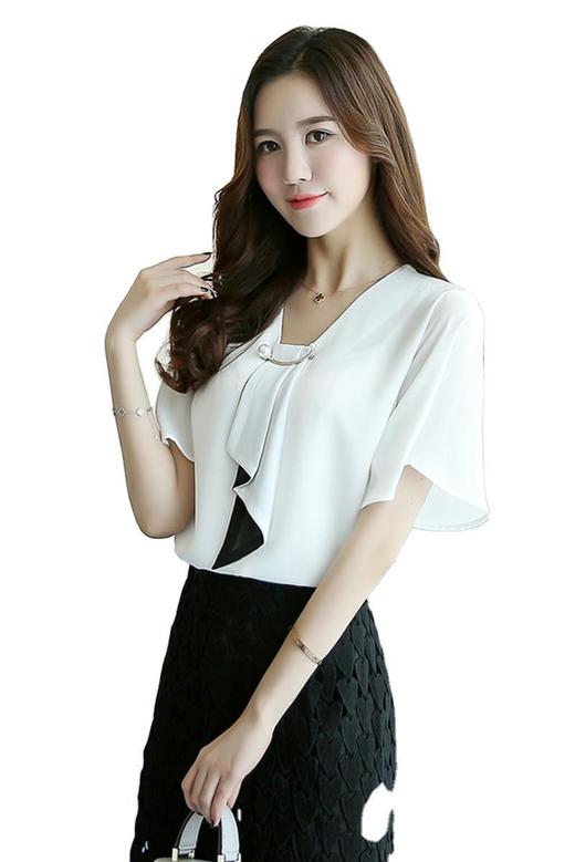 MQQ-620夏新款韩版时V领大码喇叭袖雪纺上衣 商品图4