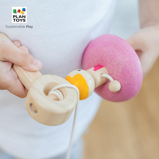 plantoys旋转公主旋转飞船儿童木制大号抽绳陀螺传统玩具