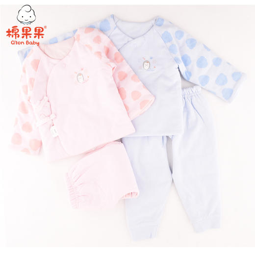 棉果果春秋冬季男童女童内衣夹棉偏襟开裆套装M401301818604 商品图0