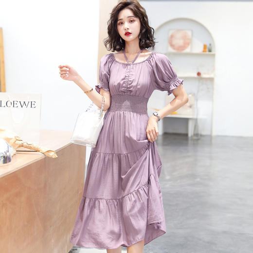 HZYY-XM8033新款一字肩气质收腰显瘦中长款连衣裙 商品图3