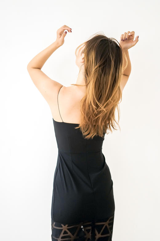 ACFN | 黑银拼接紧身连衣裙 商品图2