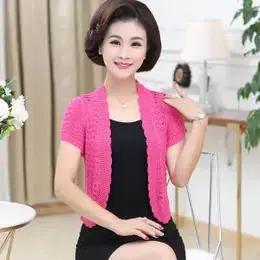 PDD-妈妈冰丝针织披肩外套 半袖镂空上衣坎肩 商品图1