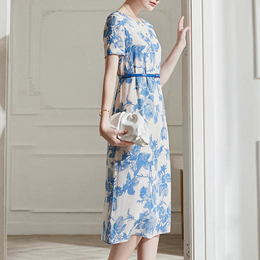 丁摩 重磅真丝配真皮腰带连衣裙女夏季气质收腰桑蚕丝裙子20-186DL699 商品图6