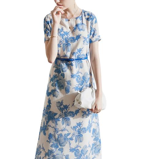 丁摩 重磅真丝配真皮腰带连衣裙女夏季气质收腰桑蚕丝裙子20-186DL699 商品图4