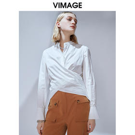 VIMAGE纬漫纪秋款个性洋气交叉绑带设计感通勤喇叭袖衬衫V1409010
