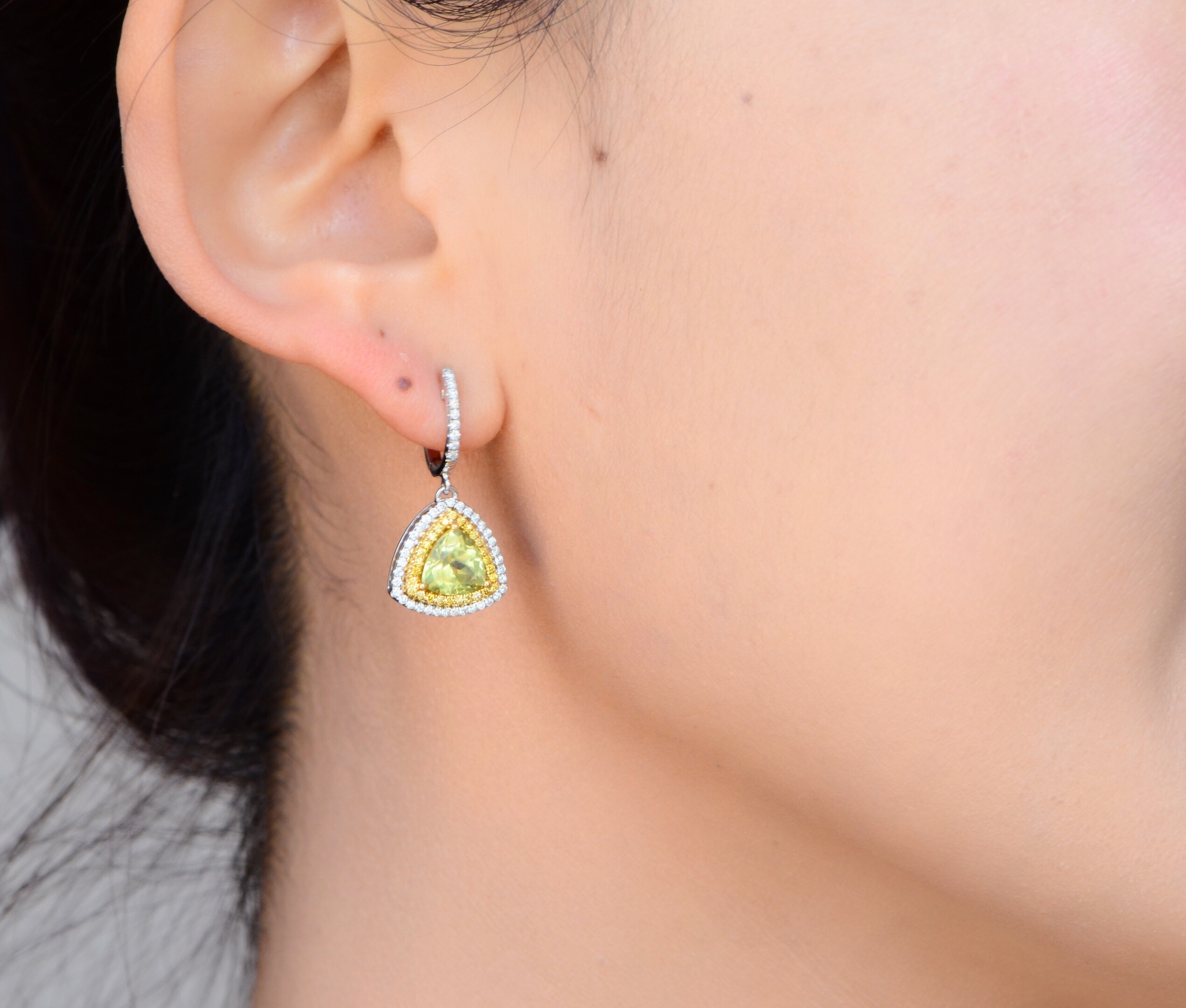 18k金金绿宝石几何简约品味耳坠angiebella珠宝格格