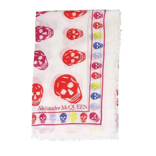 ALEXANDER MCQUEEN 亚历山大麦昆 女士围巾 白色红色骷髅头 559063 3A34Q 9274 商品图1