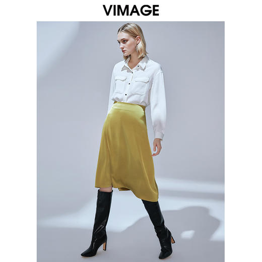 VIMAGE纬漫纪秋款气质洋气垂感纯色显瘦通勤A字半身裙女V1406004 商品图1