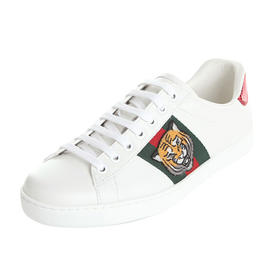 GUCCI 古驰 男士 ACE系列 牛皮虎头刺绣系带休闲运动鞋 白色 457132 A38G0 9064