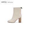 westory新品中筒软皮粗跟圆头靴女显瘦W29DS80051 商品缩略图1