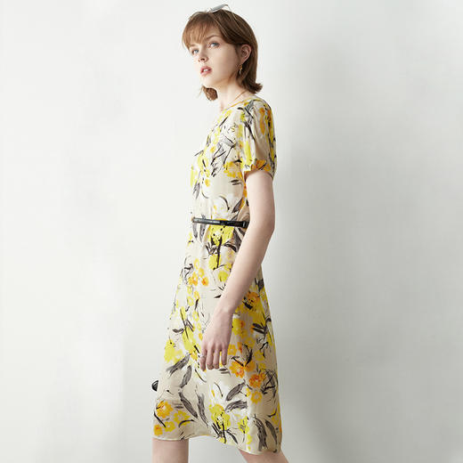 丁摩 重磅真丝配真皮腰带连衣裙女夏季气质收腰桑蚕丝裙子20-186DL699 商品图9