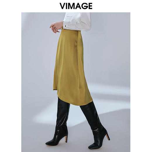 VIMAGE纬漫纪秋款气质洋气垂感纯色显瘦通勤A字半身裙女V1406004 商品图2