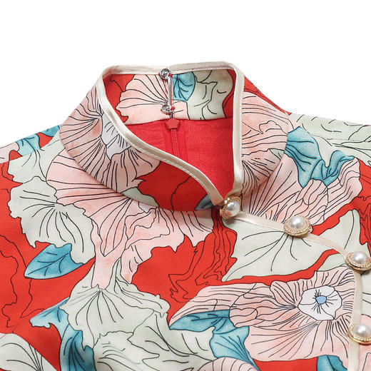 DLQ-A2556中国风复古立领斜门襟印花旗袍裙 商品图3