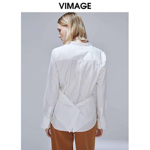 VIMAGE纬漫纪秋款个性洋气交叉绑带设计感通勤喇叭袖衬衫V1409010 商品图3