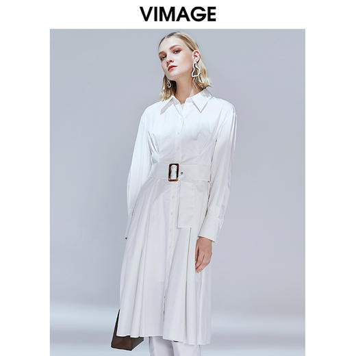 VIMAGE纬漫纪秋款时尚通勤百搭收腰显瘦衬衫A字连衣裙女V1407014 商品图2