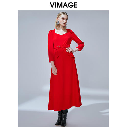 VIMAGE纬漫纪秋款气质大方领露背收腰礼服连衣裙长裙女V1477012 商品图0