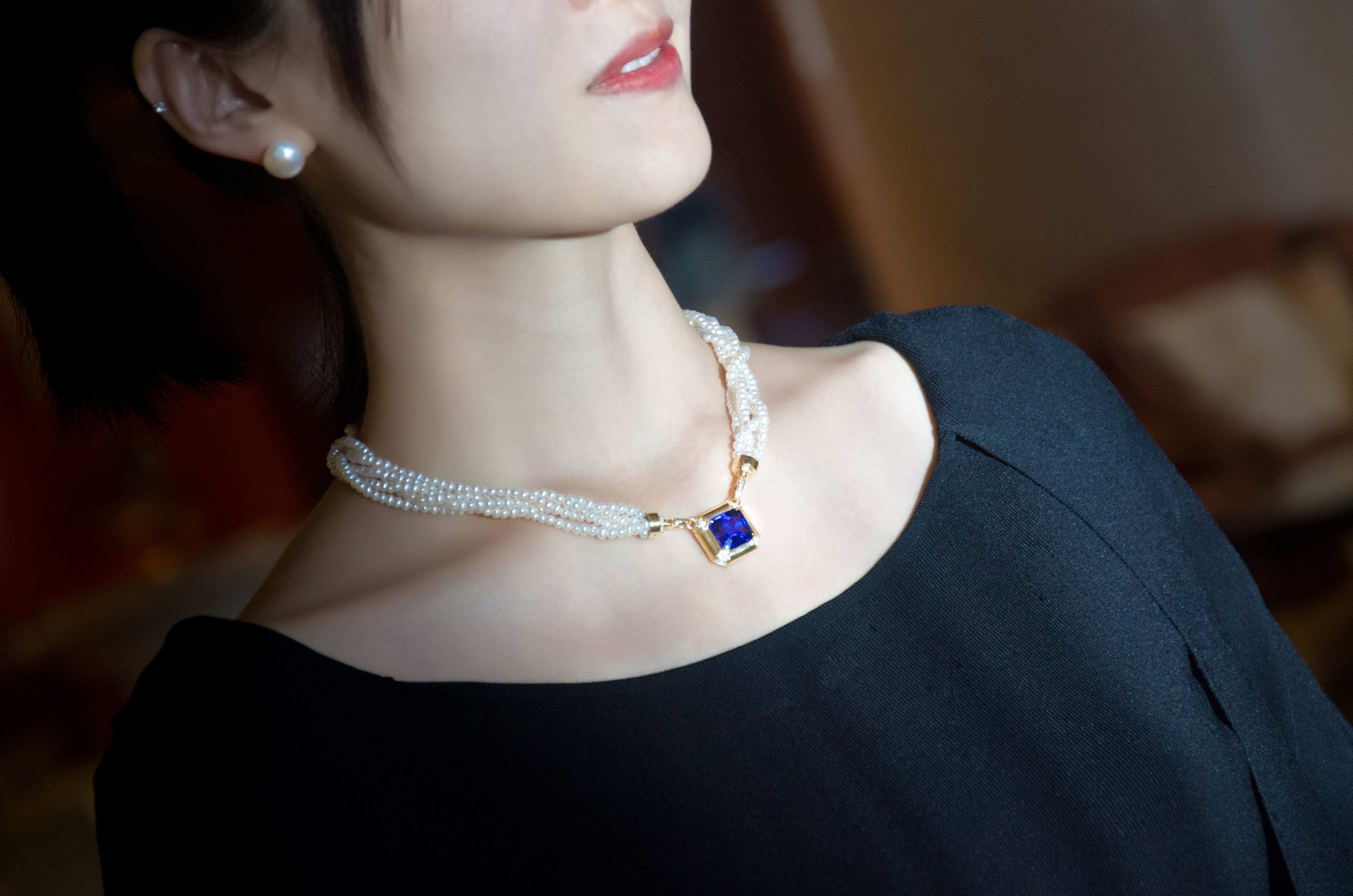 18k金珍珠配镶坦桑石套链