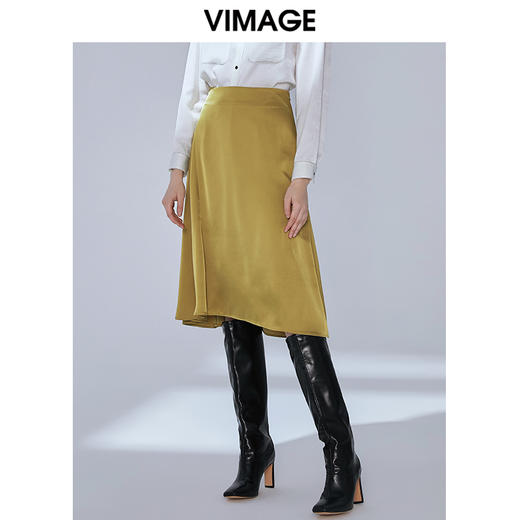 VIMAGE纬漫纪秋款气质洋气垂感纯色显瘦通勤A字半身裙女V1406004 商品图0