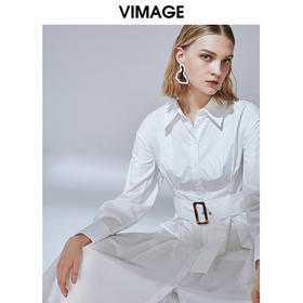 VIMAGE纬漫纪秋款时尚通勤百搭收腰显瘦衬衫A字连衣裙女V1407014