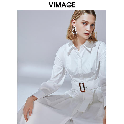 VIMAGE纬漫纪秋款时尚通勤百搭收腰显瘦衬衫A字连衣裙女V1407014 商品图0