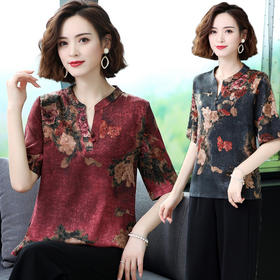 MC-sy0325002新款高品质妈妈装民族风半袖大码上衣