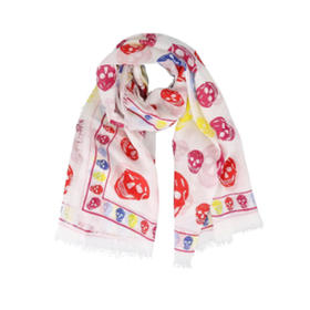 ALEXANDER MCQUEEN 亚历山大麦昆 女士围巾 白色红色骷髅头 559063 3A34Q 9274