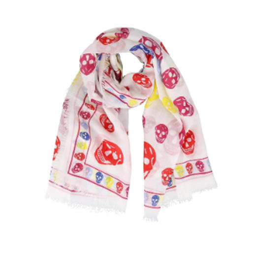 ALEXANDER MCQUEEN 亚历山大麦昆 女士围巾 白色红色骷髅头 559063 3A34Q 9274 商品图0