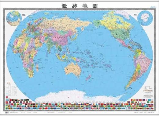 世界地图，1.38m x 0.98m超全开大幅面地图贴图 世界全图 书房墙壁装饰 各国国旗 索引位置 各级居民点水系境界交通 商品图2