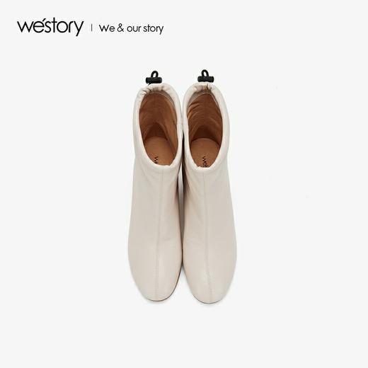 westory新品中筒软皮粗跟圆头靴女显瘦W29DS80051 商品图2