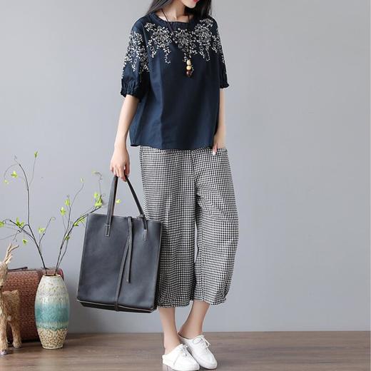 DHFY-EJOY8789新款大码女装复古文艺刺绣棉麻两件套 商品图3
