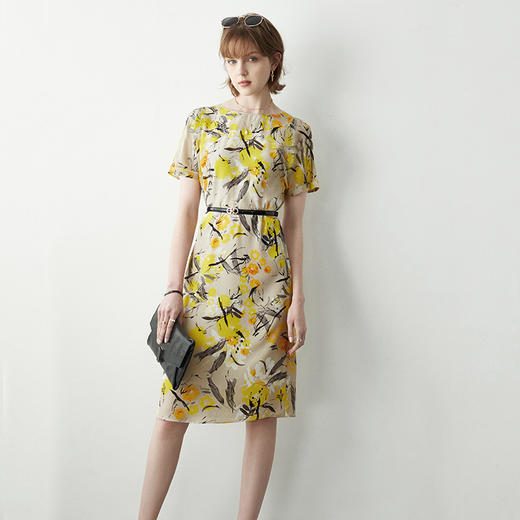 丁摩 重磅真丝配真皮腰带连衣裙女夏季气质收腰桑蚕丝裙子20-186DL699 商品图7