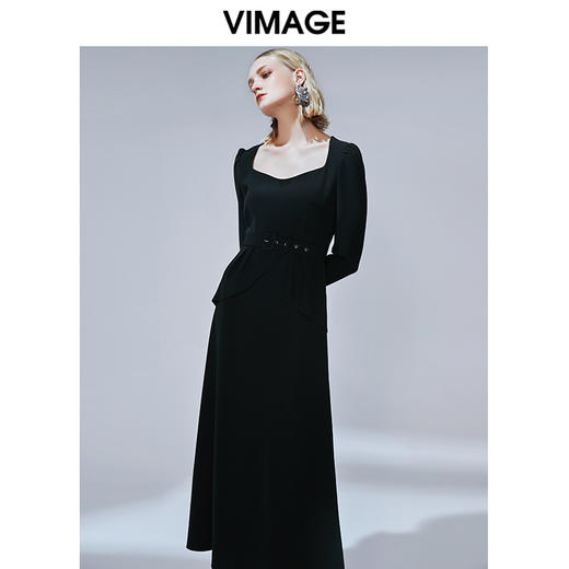 VIMAGE纬漫纪秋款气质大方领露背收腰礼服连衣裙长裙女V1477012 商品图1